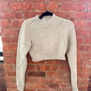 Nike Boucle Knit Set Crop Top + Jogger Sage Cream Tonal Swoosh Size Small